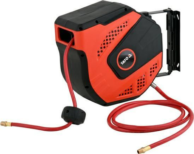Zorrë pneumatike Yato, 20 m, 8 mm, në mbështjellës automatik, e kuqe