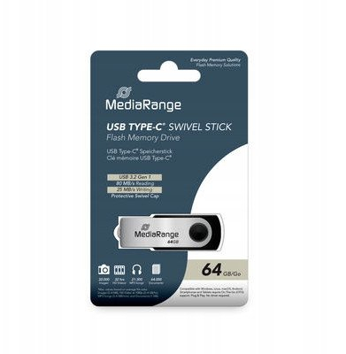 USB флеш MediaRange USB 3.2 Gen1 USB C, 64GB, сребрена