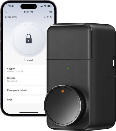 Bravë e mençur SwitchBot Lock Pro, WiFi Bluetooth, hapje me shenjë gishtash, e zezë