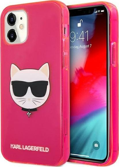 Këllëf telefoni Karl Lagerfeld Choupette Head, TPU, për iPhone 12 Mini, rozë fluo
