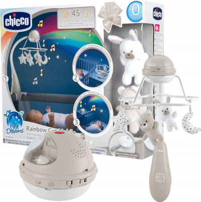 Karusel muzikor Chicco First Dreams Rainbow 3 në 1, projektor ylberi, me muzikë qetësuese, shumëngjyrësh