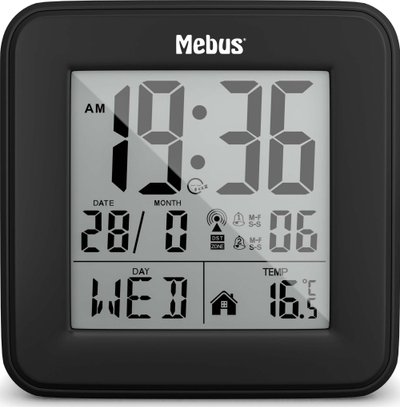 Radio orë me alarm Mebus 25595, ekran digjital, portative, e zezë