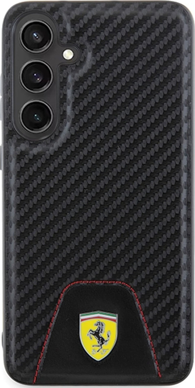 Këllëf telefoni Ferrari PU Bottom Carbon Leather për Samsung Galaxy S24 Plus, lëkurë karboni, i zi