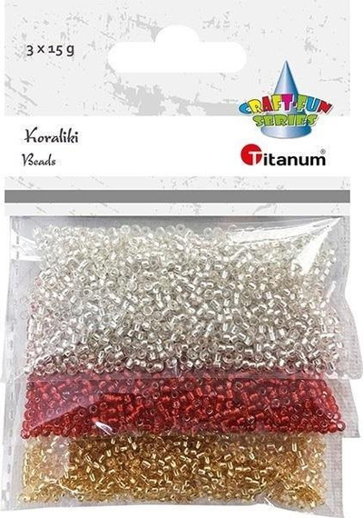 Rruaza plastike Titanum Beads, set 3x15 g, ngjyra metalike e kuqe, argjend edhe ari