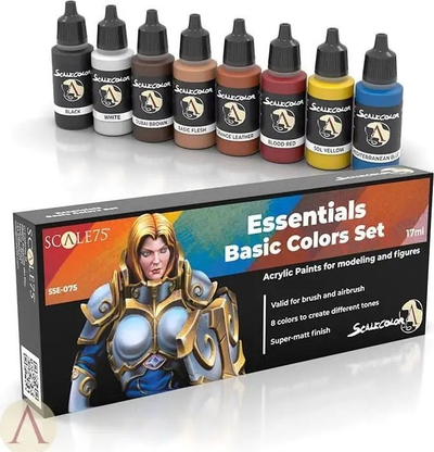 Set bojërash akrilike Scale75 Essentials Basic Colors, 8 copë, 17 ml