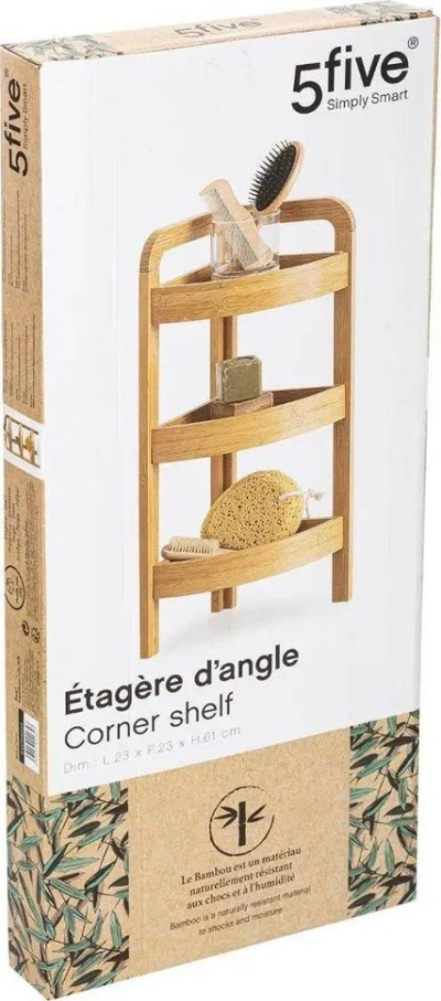 Raft këndor banjoje pa markë, 3 rafte, bambu natyral, kafe
