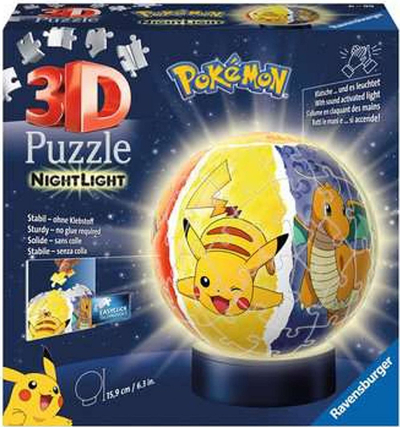 Puzzle 3D me dritë nate Ravensburger Pokemon, 72 pjesë, diametër 12.9cm, i shumëngjyrshëm