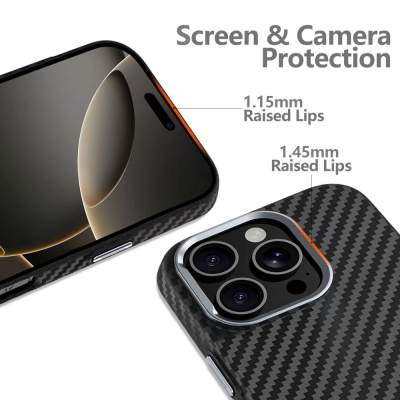 Заштитна маска Tech-Protect Ion Carbon MagSafe, за iPhone 16 Pro, карбон, црна со сребрена