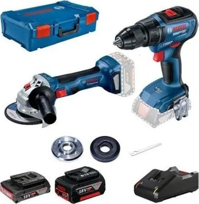 Set veglash pa tel Bosch GSR 18V-50 + GWS 180-LI, 18V, 2 bateri 2.0Ah dhe 5.0Ah, blu