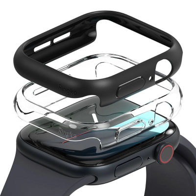 Këllëf për Apple Watch Ringke Slim, seri 10 46mm, set 2 copë, transparent edhe i zi mat