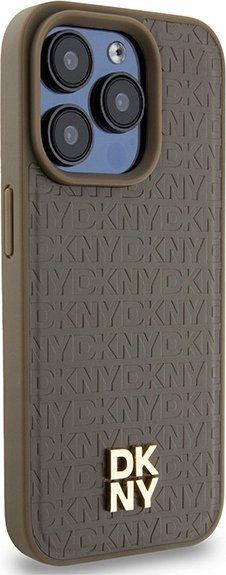 Маска за телефон DKNY DKHMP14LPSHRPSW за iPhone 14 Pro 6.1", тврдa маска од еко кожа, MagSafe, кафеава