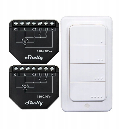 Set smart Shelly Shutter X2 BLU RC, 2 module 110-240V, telekomandë me 4 butona, i bardhë