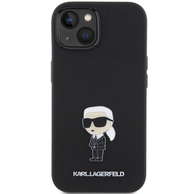 Mbulesë telefoni Karl Lagerfeld KLHCP15SSMHKNPK për iPhone 15 6.1\", silikoni, e zezë