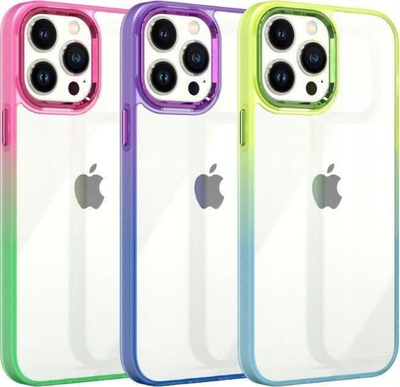Kapotë telefoni Maxximus MX Rainbow për iPhone 15 Plus 6.7", transparente, me kornizë lime blu jeshile
