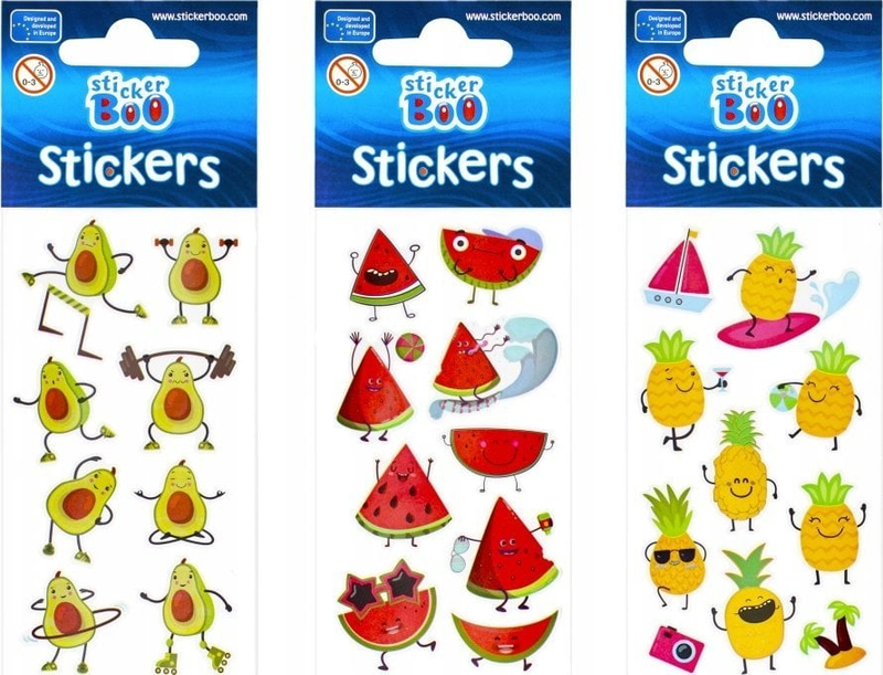 Ngjitëse dekorative Sticker Boo, frutat ananas avokado shalqi, shumëngjyrëshe