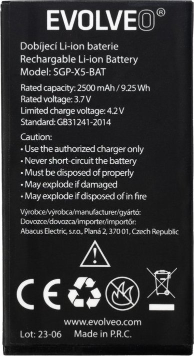 Bateri telefoni EVOLVEO StrongPhone X5, 2500 mAh, Li Ion, e zezë