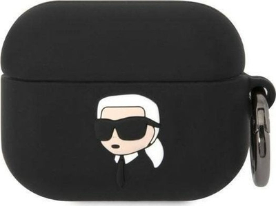 Kuti mbrojtëse Karl Lagerfeld 3D Logo Karl Head për AirPods Pro, silikon, me karabiner, e zezë