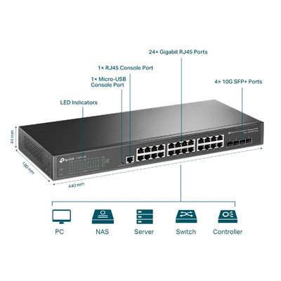 Switch i menaxhueshëm TP-Link TL-SG3428X-UPS, 24x GbE, 4x 10G SFP+, me UPS