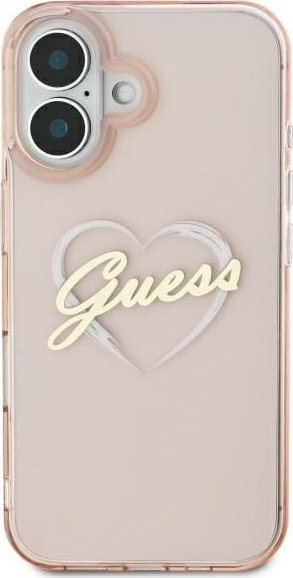 Mbulesë telefoni Guess GUHCP16SHCHGSPP, për iPhone 16 6.1", hardcase IML Heart, rozë