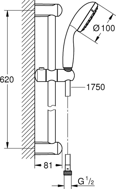 Set dushi GROHE Tempesta 100 27924001, shufër 62 cm, kokë 100 mm, krom
