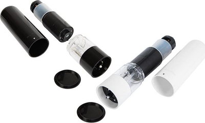 Set mullinj elektrikë për kripë dhe piper, çelik inox, me LED, argjent
