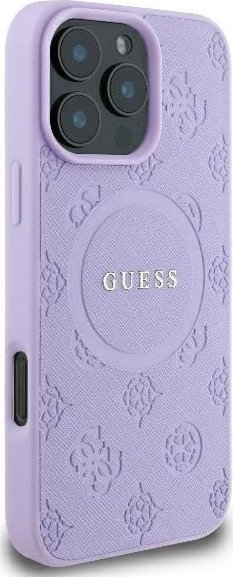 Kapak telefoni Guess Saffiano Peony Stamp MagSafe, për iPhone 16 Pro, lejla
