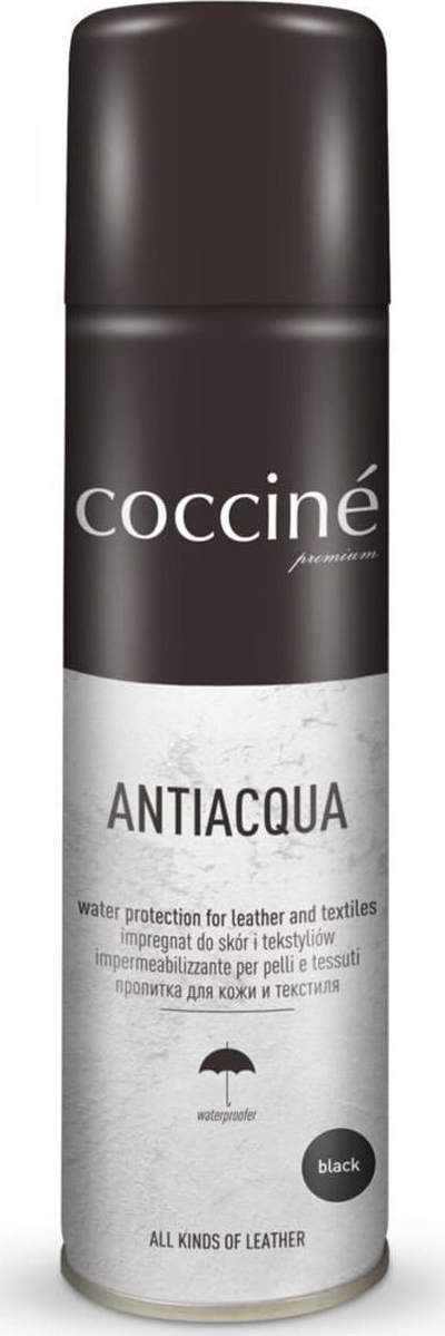 Sprej për lyerje kundër ujit për këpucë Coccine Antiacqua, 250 ml, për zamashe dhe nubuk, i zi
