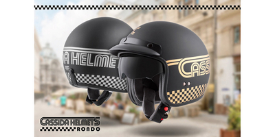 Helmetë moto CASSIDA Oxygen Rondo, polikarbonat, visor dielli, e zezë mat me të artë