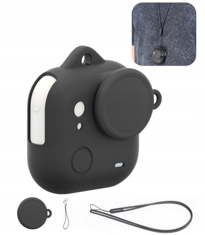 Kuti silikoni PULUZ për Insta360 Go Ultra, me kapak lenteje, me varëse, e zezë