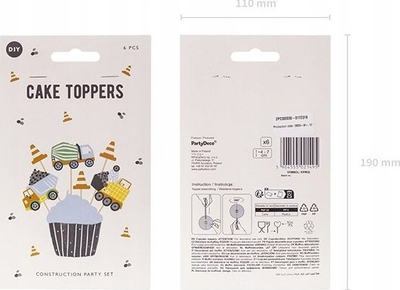 Set për zbukurim muffins me makina ndërtimi, 6 copë, 4–7 cm, shumëngjyrësh