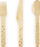 Set takëmesh druri Wooden Cutlery Golden Stars, 16cm, 18 copë, me yje të artë