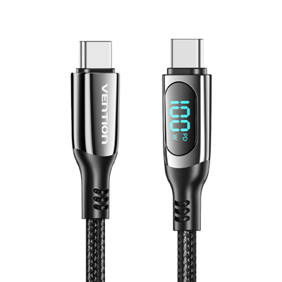 Кабел USB C Vention, 1.2 m, 5A, со LED екран, црн