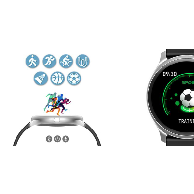 Smartwatch G.Rossi SW010-13, ekran i rrumbullakët, rrip silikoni, i zi