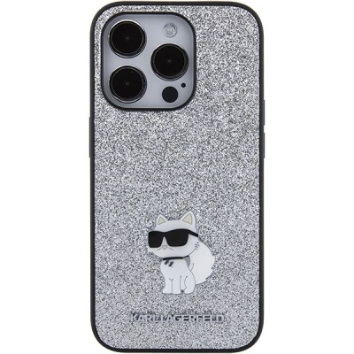Maskë telefoni Karl Lagerfeld KLHCP15XGCNPSG për iPhone 15 Pro Max 6.7", Glitter Choupette, argjend