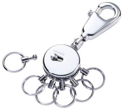Mbajtëse çelsash Troika Patent KYR60/CH, 6 unaza, me karabiner, argjend metalik