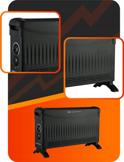 Radjator elektrik Volten BASIC VOLTENO Convector, 2000W, me disa shkallë ngrohje, i zi