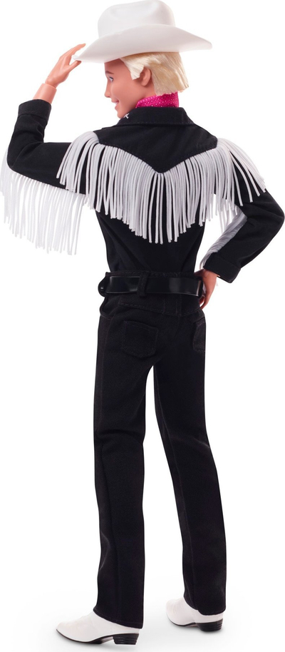 Kukull Barbie Ken Cowboy për koleksion, me trup që lëviz, bandanë rozë, rrobë të zezë