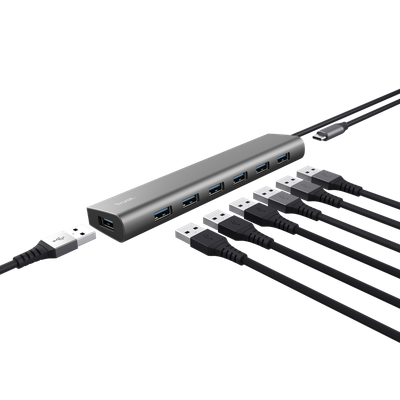 USB hub Trust Halyx, 7 porta, USB 3.2, argjendtë