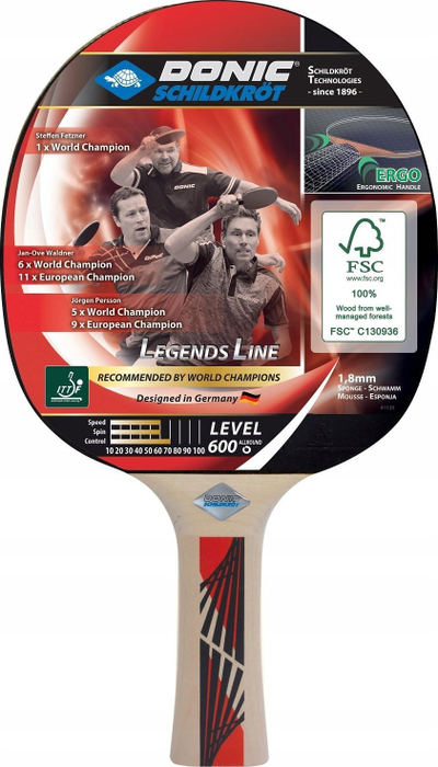 Raketë pingpongu Donic Legends 600, sfungjer 1.8mm, ITTF, me shumë ngjyra
