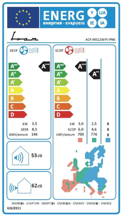 Kondicioner muri Fram ACF, 12000 BTU, A+++, Wi Fi, i bardhë