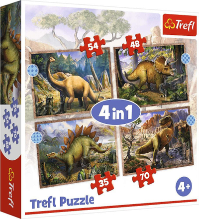 Puzzle Trefl 4në1 Dinosaurët Interesantë 34383, 4 fotografi, 207 pjesë