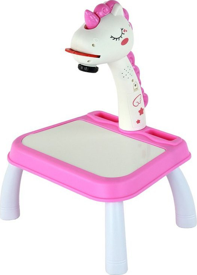 Tavolinë vizatimi me projektor Leantoys Unicorn, set me 12 lapsa, rozë