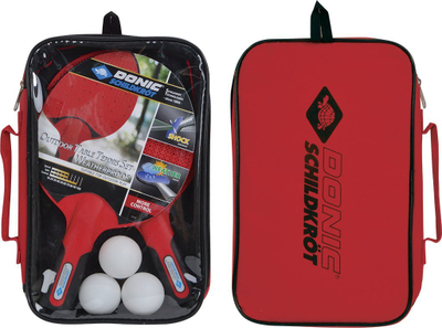 Set pingpongu Donic DS Outdoor Weatherproof, 2 raketa, 1 top, e kuqe dhe e zezë