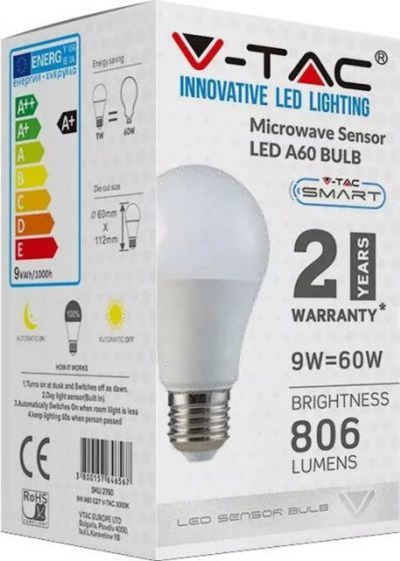 Llambë LED V-TAC VT-2219 9W E27 A60 4000K 806lm 2761 