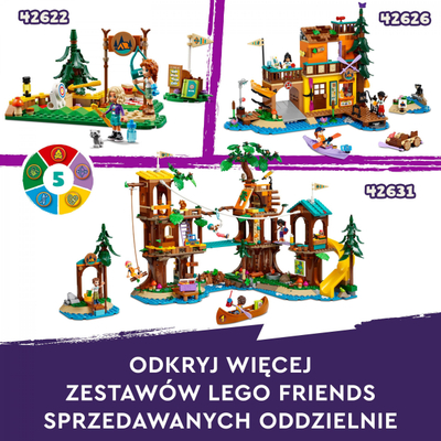Set ndërtimi LEGO Friends 42624 Adventure Camp Cozy Cabins, kamping, 7+, shumëngjyrësh