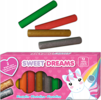 Plastelinë Kids Euroswan Sweet Dreams KL11250, 12 ngjyra, me shkëlqim, shumëngjyrëshe