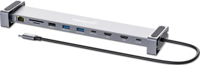 Dock USB C Manhattan me 7 porta, 2x HDMI 4K 60Hz, internet me kabllo Gigabit, gri