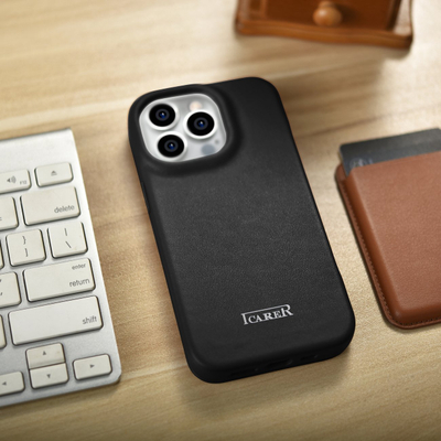 Këllëf telefoni iCarer CE Premium Leather Folio për iPhone 14 Pro, lëkurë natyrale, me kapak, i zi