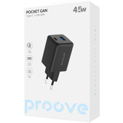 Karikues muri Proove Pocket, 45W, me USB dhe Type-C, i zi