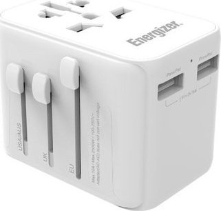 Adaptor universal udhëtimi Energizer, multi-socket, 2x USB, i bardhë